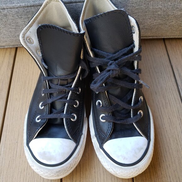 EUC CTAS Converse leather Eva Lift Jet Black A01015C (Youth 2) KICKS - Picture 4 of 9